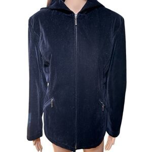 Gallery black velour hooded coat EUC SZ PM
